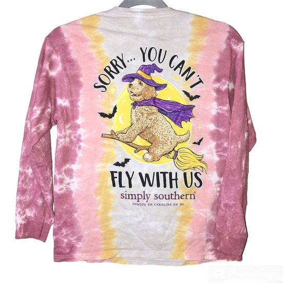 Simply Southern Shirt Dog YOU CAN'T FLY‎ WITH US Halloween WITCH Youth Large - Picture 1 of 5